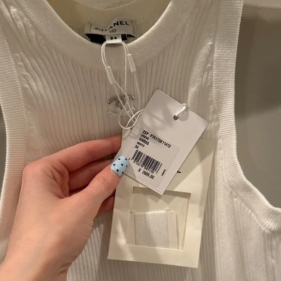CHANEL White Sleeveless Ribbed Mini Dress NWT - Picture 3 of 5